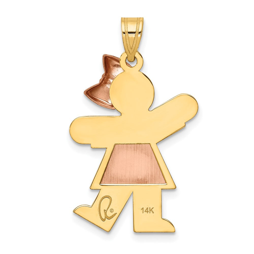 14k Yellow Gold Two-Tone Large Girl w/Bow on Right Engravable Charm
