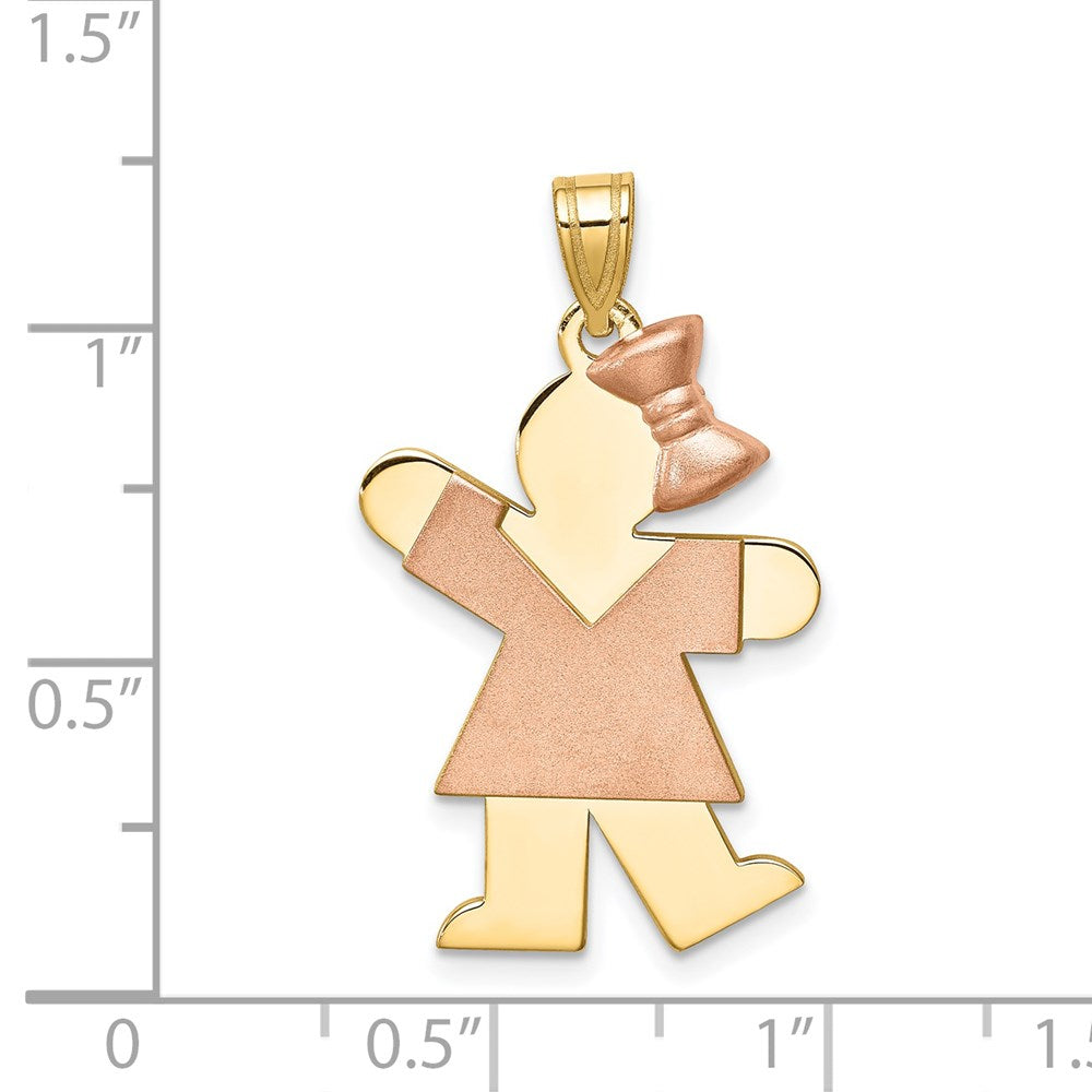 14k Yellow Gold Two-Tone Large Girl w/Bow on Right Engravable Charm