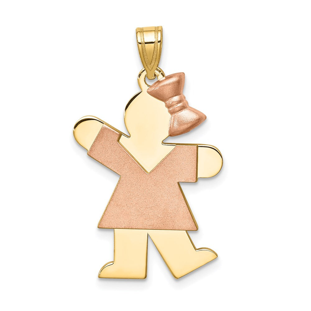 14k Yellow Gold Two-Tone Large Girl w/Bow on Right Engravable Charm