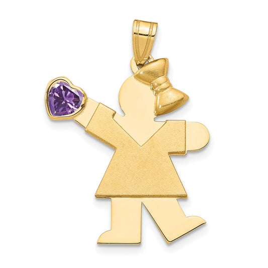 14k Girl with CZ February Birthstone Charm