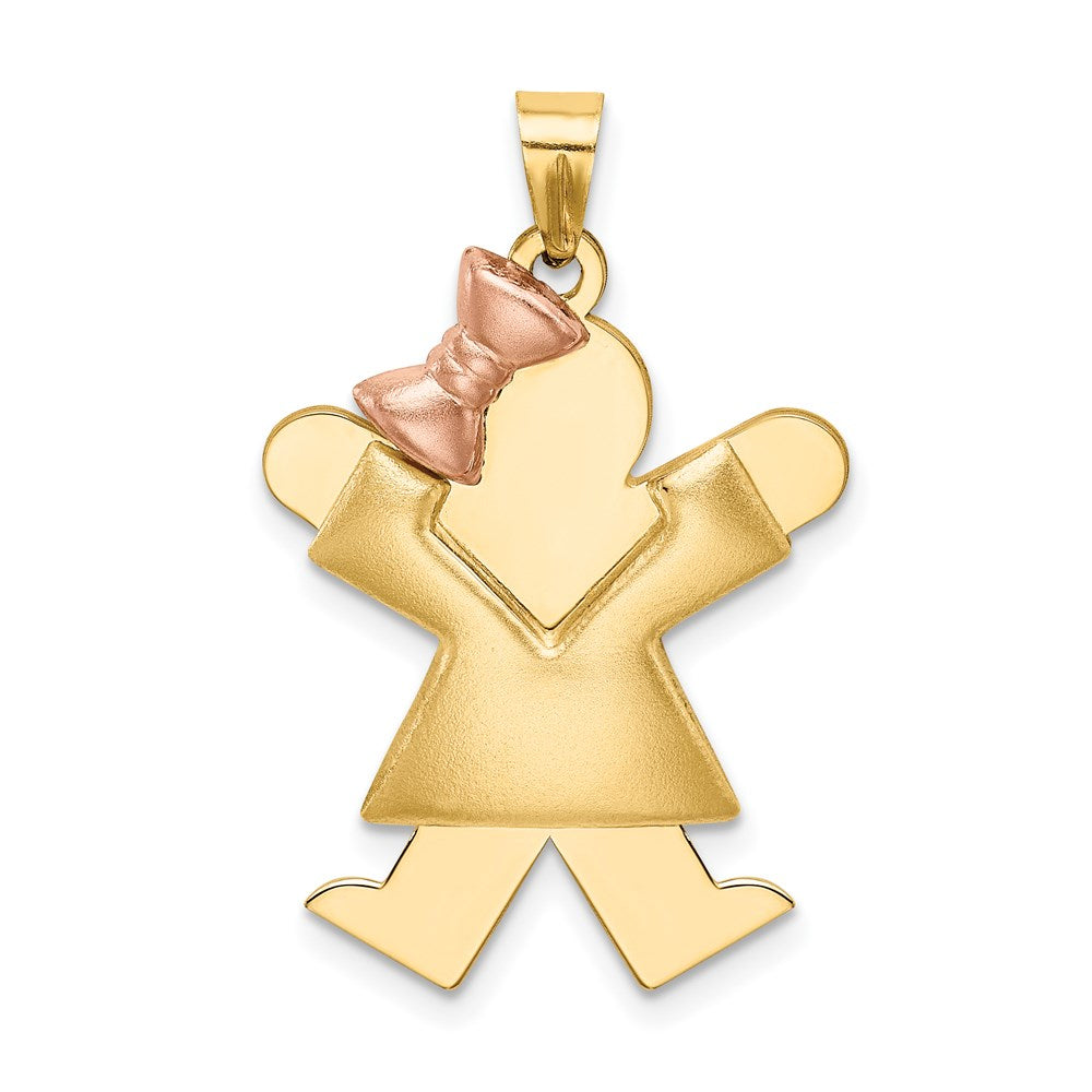 14k Yellow Gold Two-Tone Puffed Girl with Bow on Left Engravable Charm