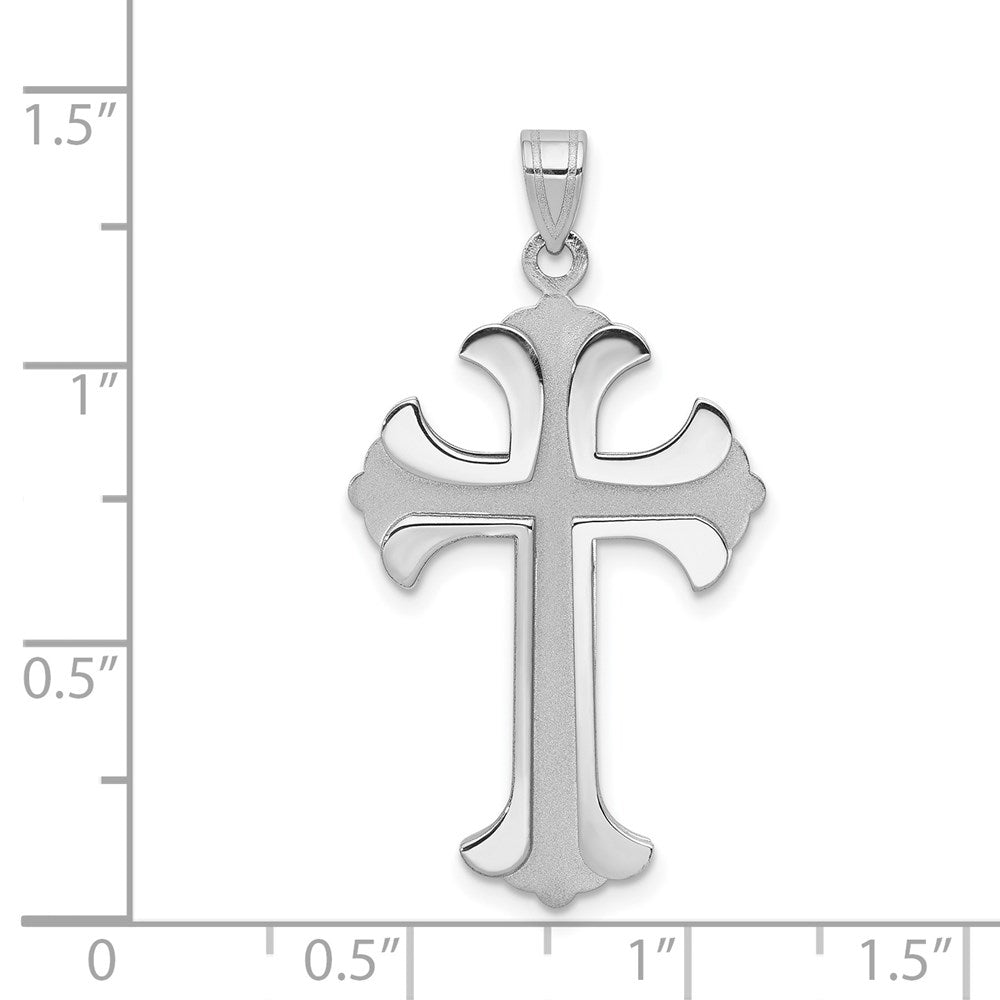 14k White Gold Fleur De Lis Cross Pendant