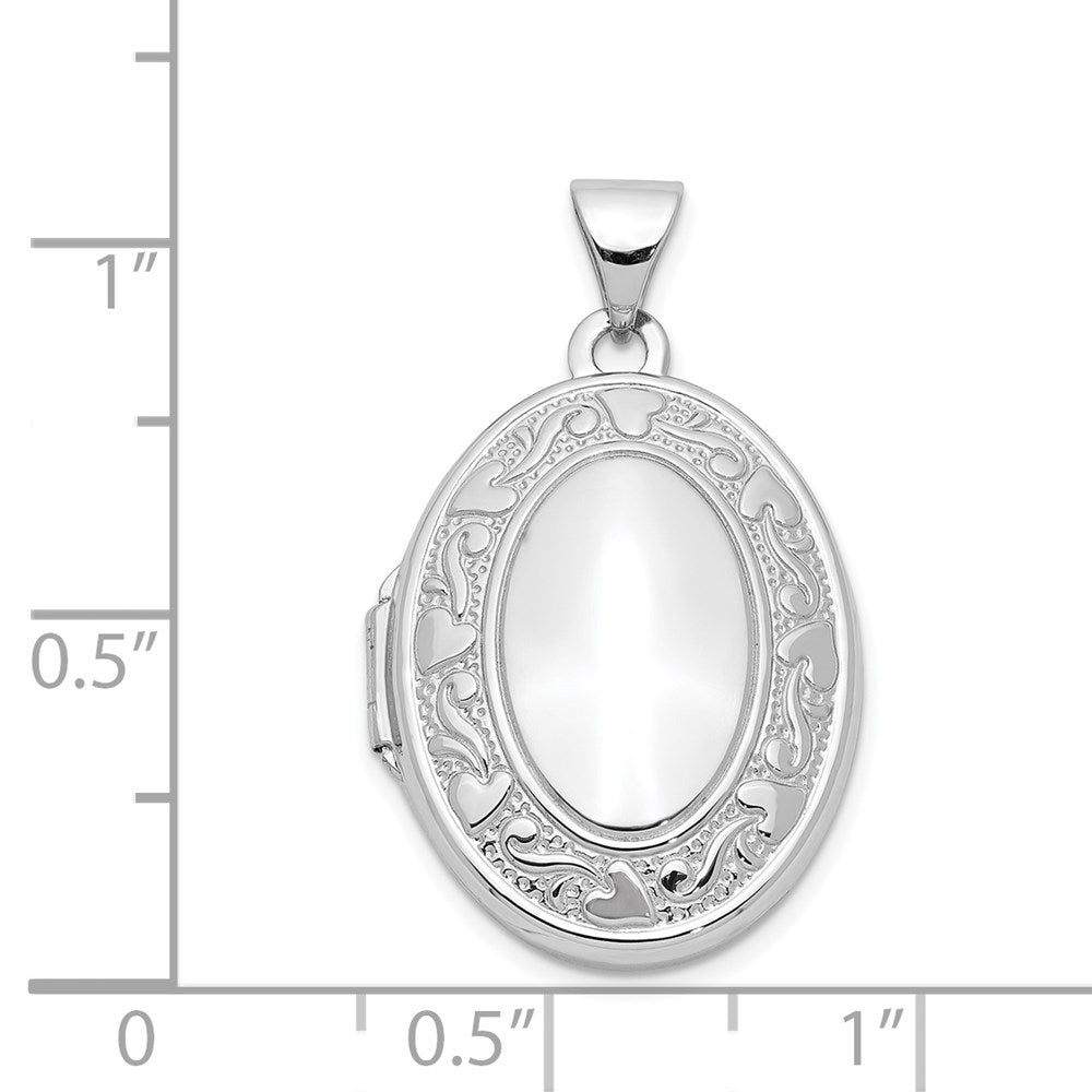 14k White Gold Heart and Scroll Border Oval Locket