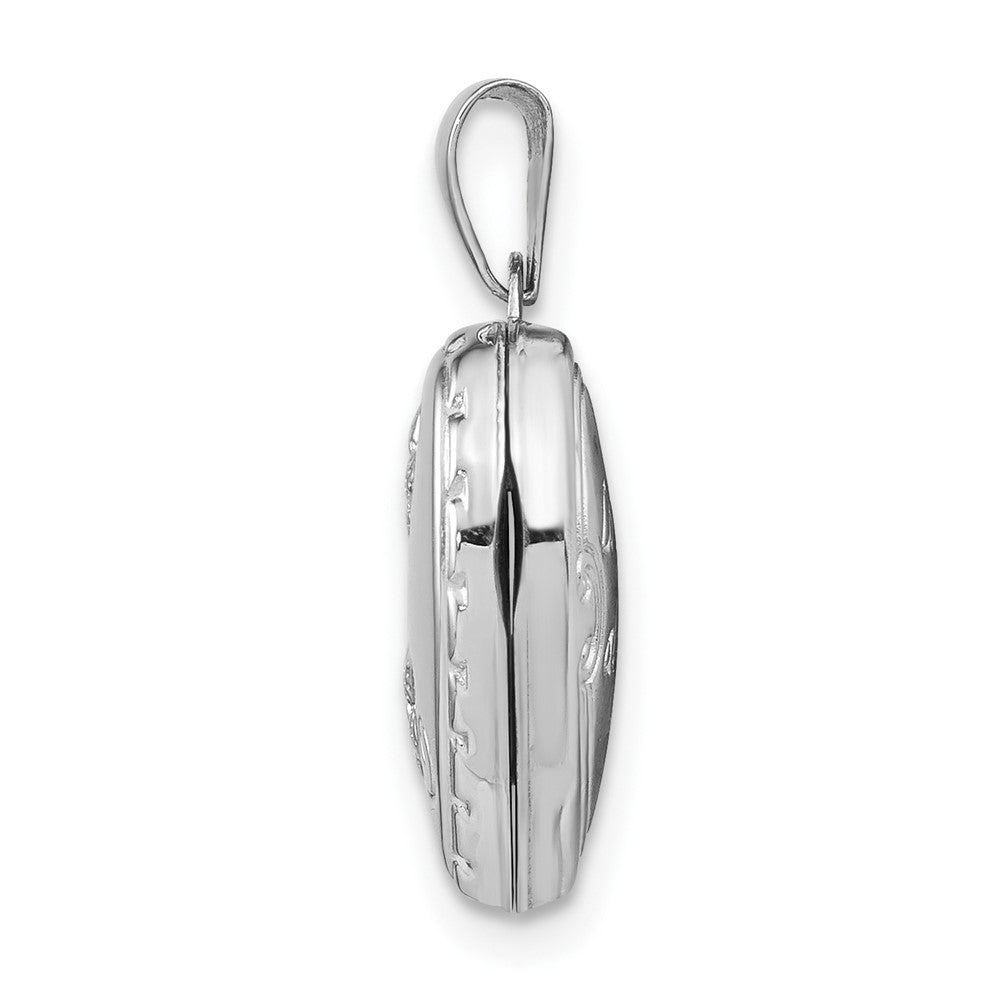 14k White Gold Polished Reversible Floral Heart Locket