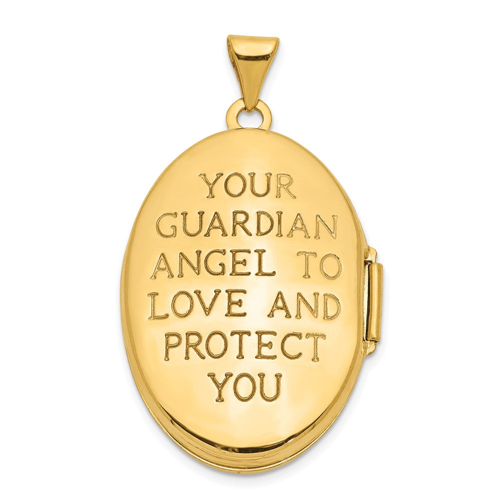 14ky w/ White Rhodium Diamond Guardian Angel Oval Family Locket
