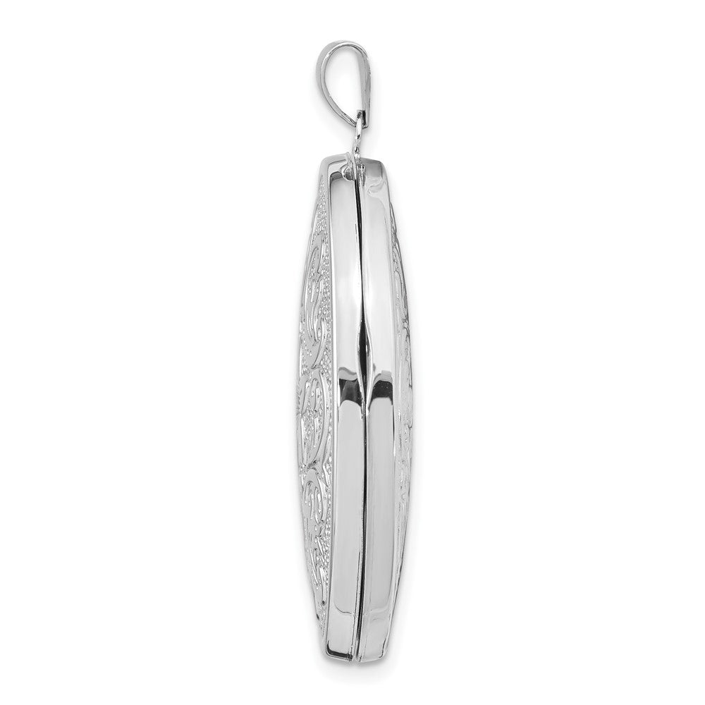 14k White Gold 32mm Oval Flower With Scrolls Locket