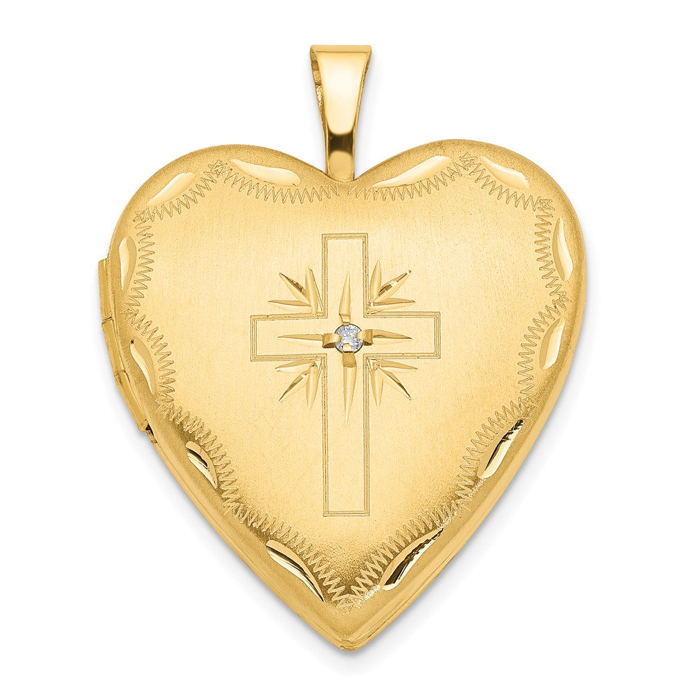 14ky 20mm Diamond Satin & D/C Cross Heart Locket