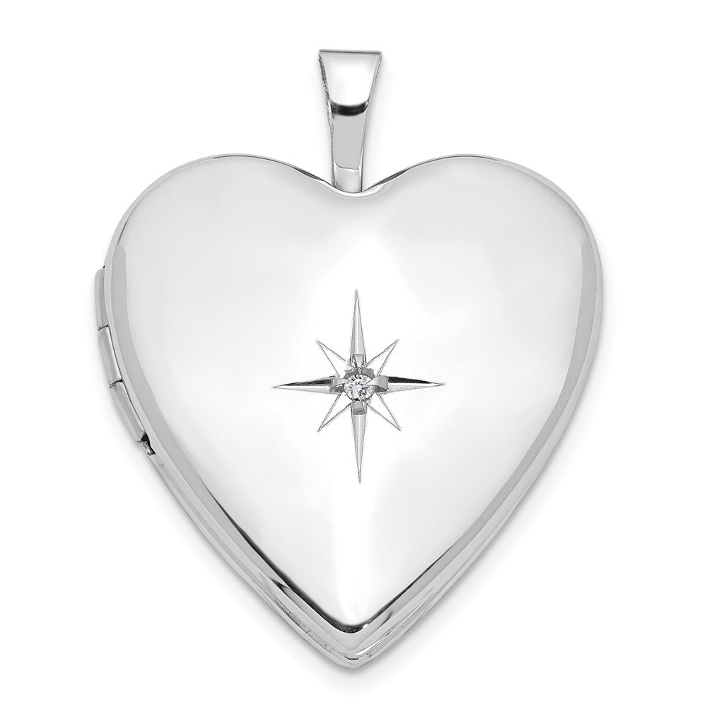 14k White Gold 20mm White Gold Diamond Heart Locket