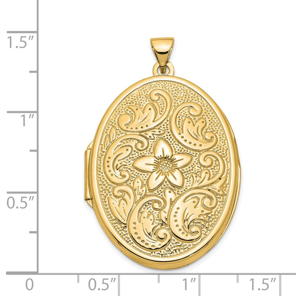 14k Yellow Gold 32mm Oval Flower With Scrolls Locket