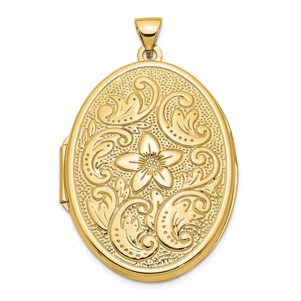 14k Yellow Gold 32mm Oval Flower With Scrolls Locket