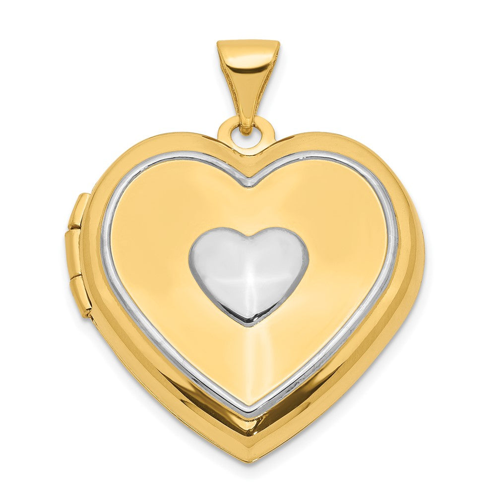 14k Two-tone w/ White Rhodium Heart w/Key Charm Inside Heart Locket