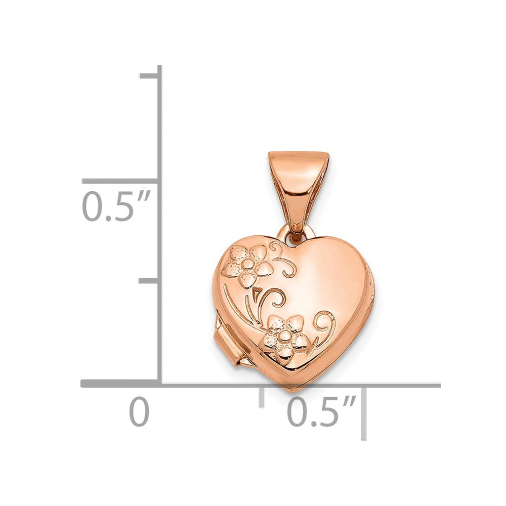 14k Rose Gold 10mm Floral Heart Locket