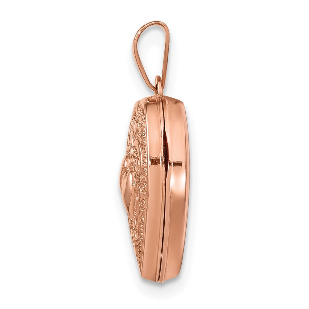 14k Rose Gold Textured Double Heart Scroll Design 15mm Heart Locket