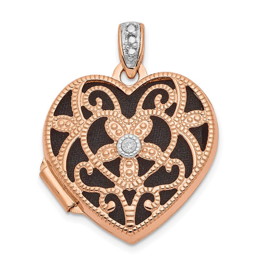 14k Rose Gold Rose Gold w/ Diamond Vintage 18mm Heart Locket