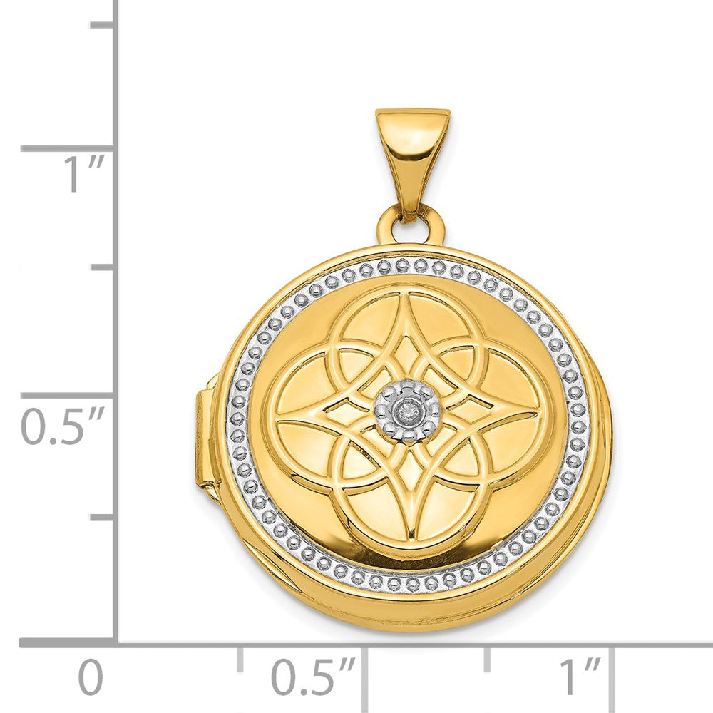 14K w/ White Rhodium 22mm Fancy Diamond Round Locket Pendant
