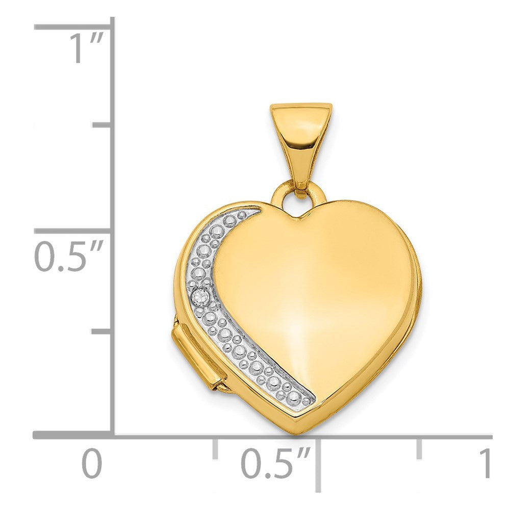 14K Diamond 16mm Heart Locket Pendant