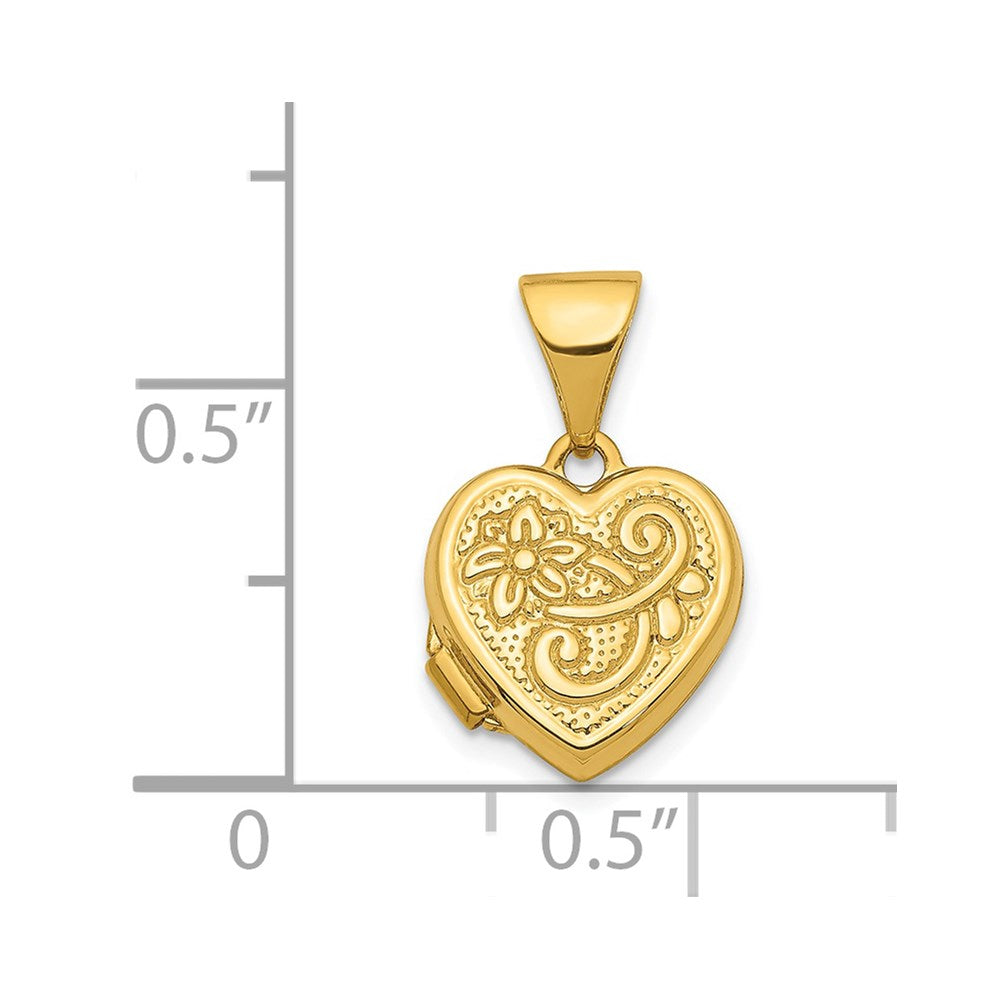 14K 11mm Floral Heart Locket Pendant