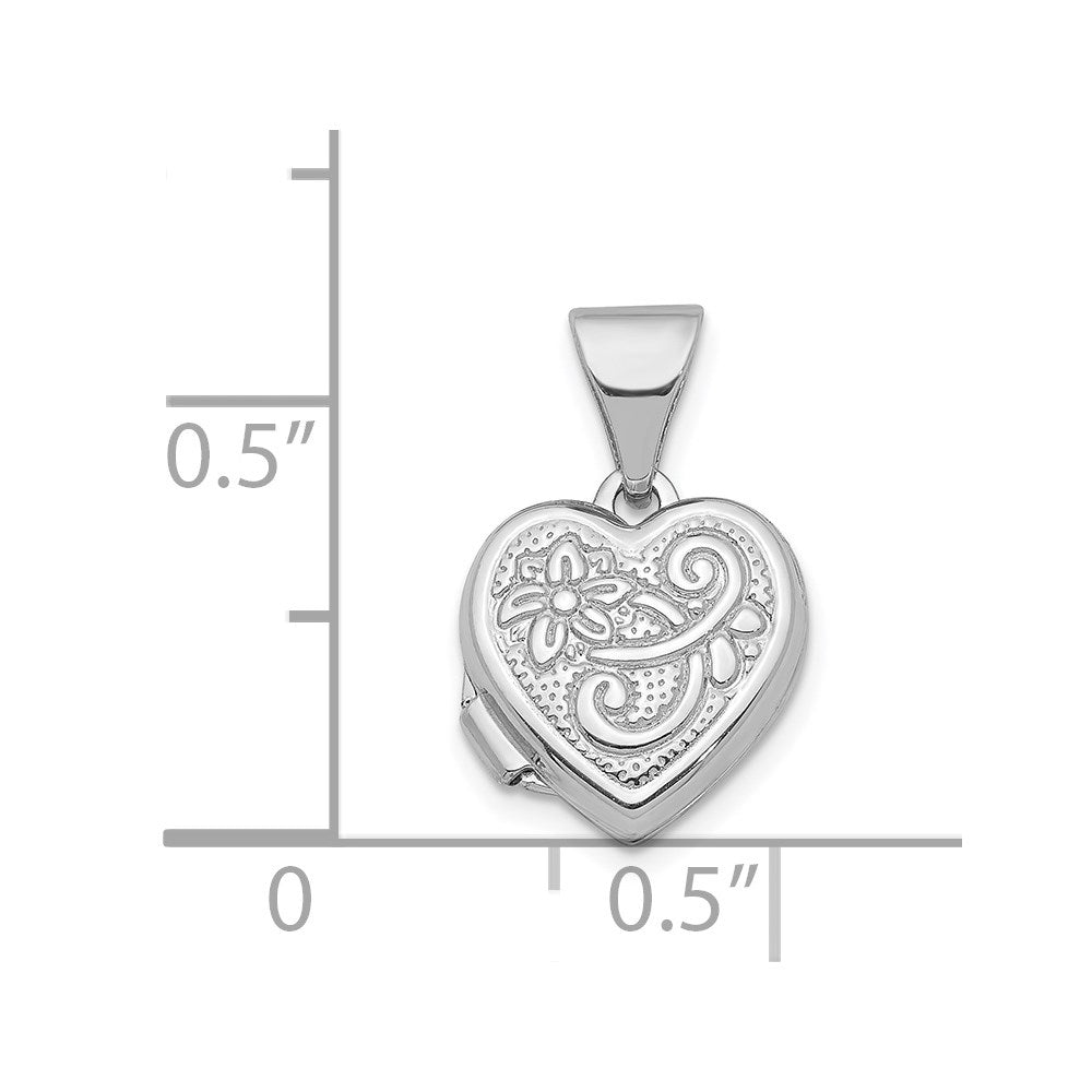 14K White Gold 11mm Flower Heart Locket Pendant