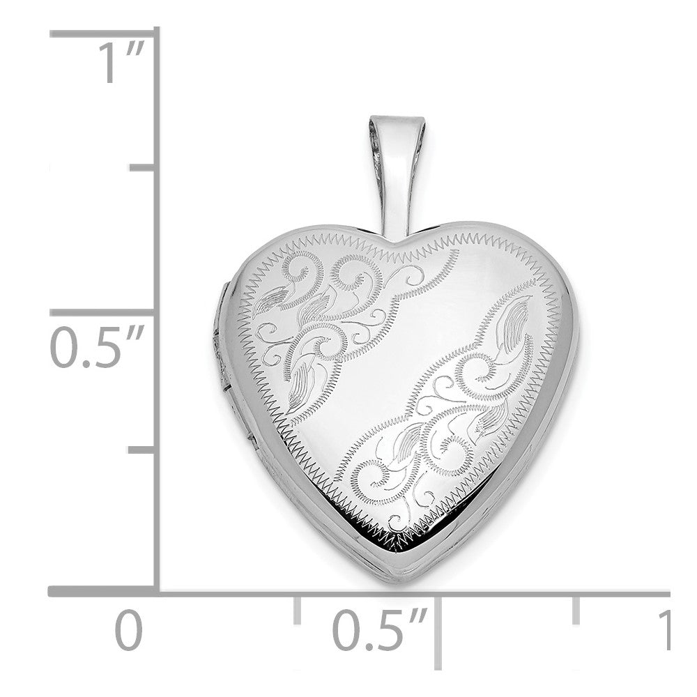 14k White Gold 16mm Floral Heart Locket