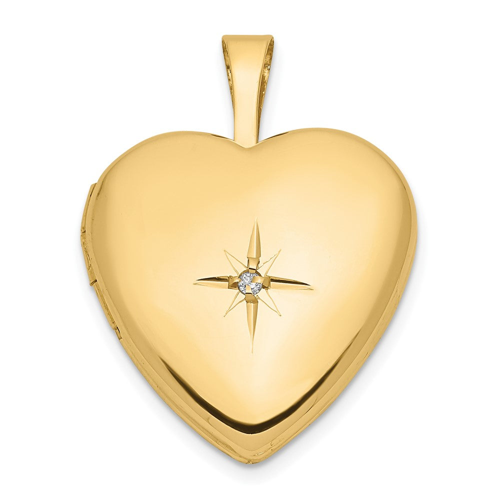 14k Yellow Gold 16mm with .01ct. Diamond Star Heart Locket