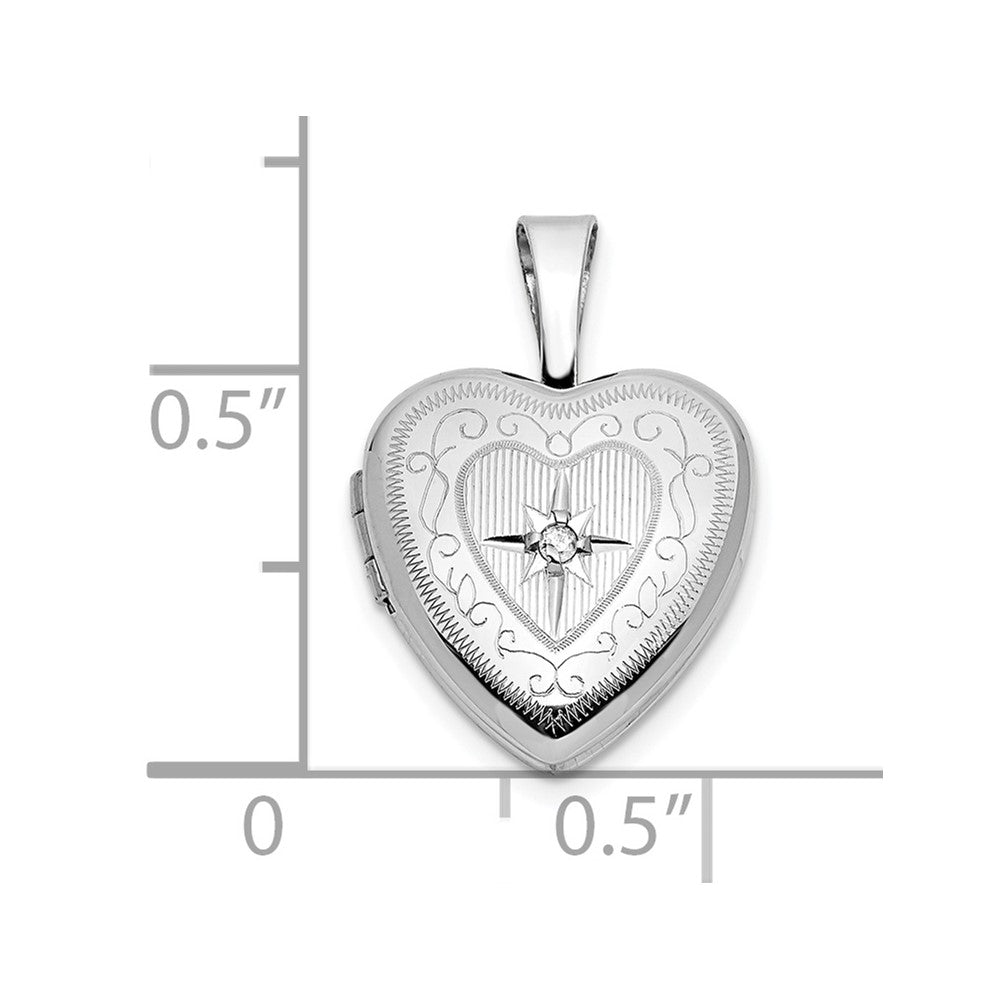 14k White Gold 12mm w/ .01ct. Diamond Star Heart Locket