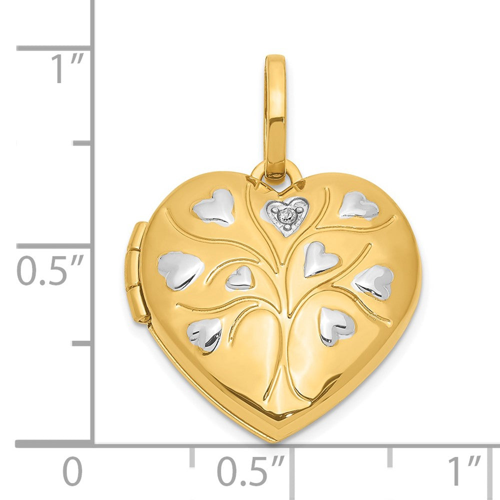 14ky & White Rhodium Polished Diamond Heart Tree Heart Locket