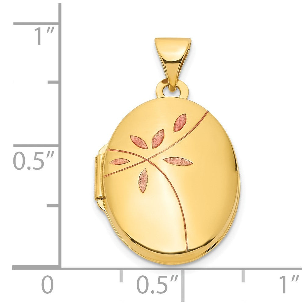 14ky Enamel Leaves 19mm Oval Locket