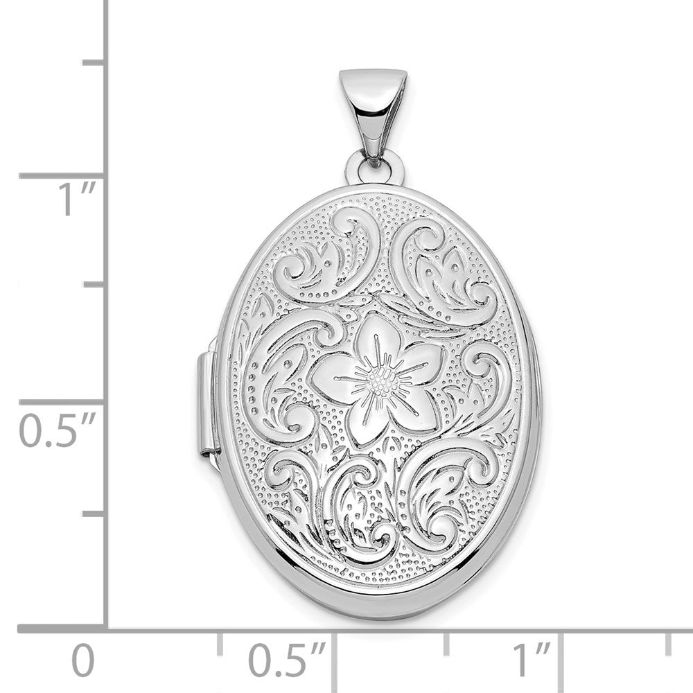 14k White Gold Reversible Swirl Design Floral 26mm Oval Locket
