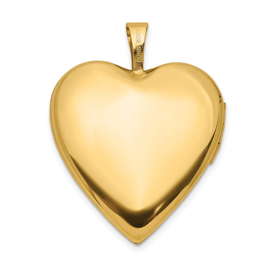 14K Yellow Gold 20mm Satin and Polished Diamond Heart Locket