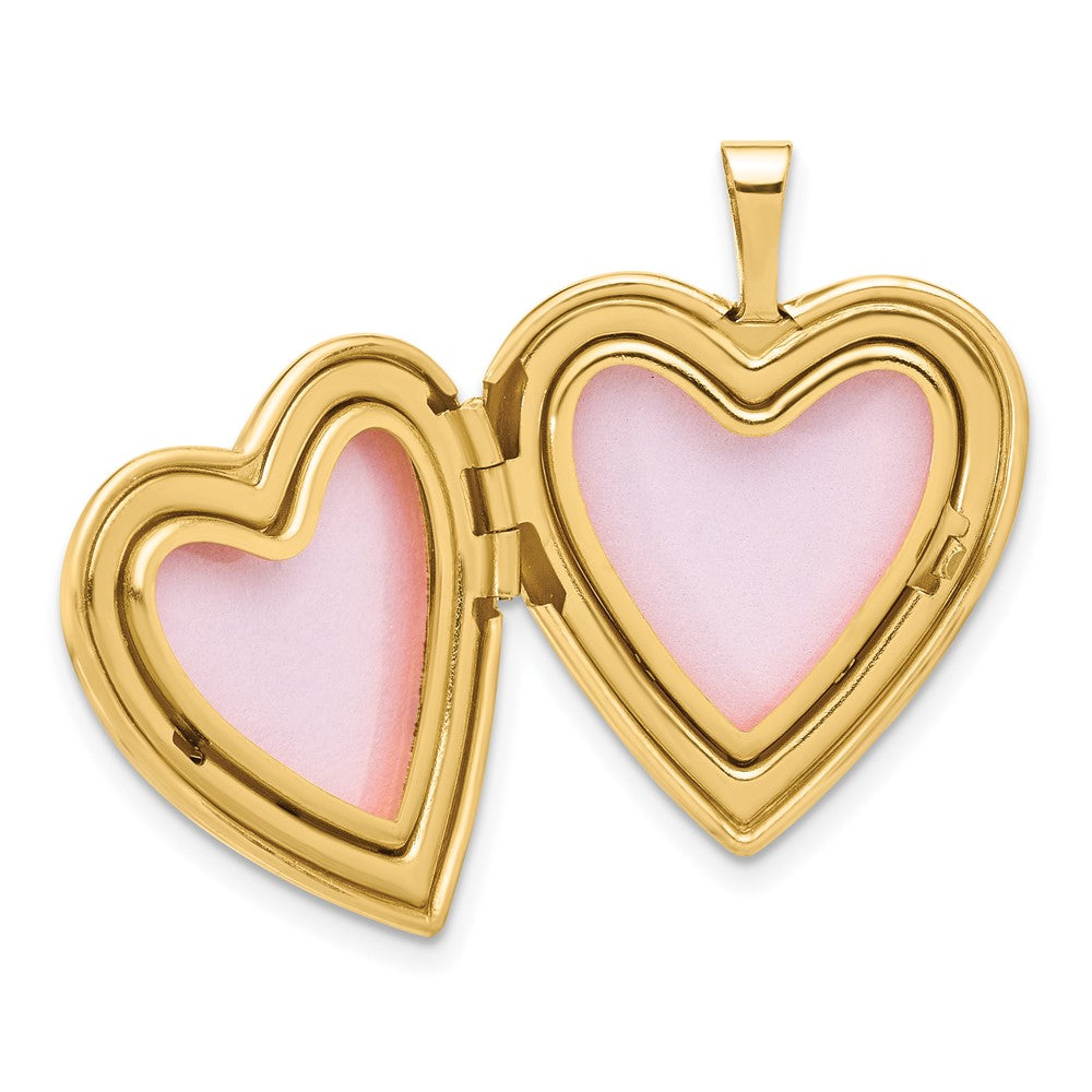 14K Yellow Gold 20mm Satin and Polished Diamond Heart Locket