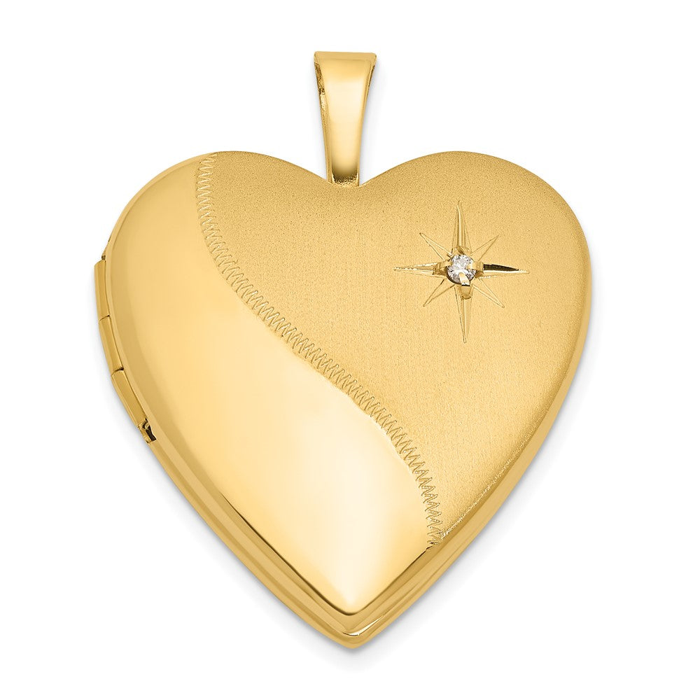14K Yellow Gold 20mm Satin and Polished Diamond Heart Locket