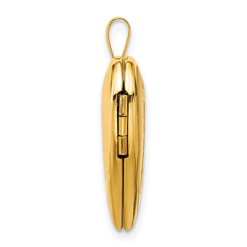14K Yellow Gold Satin and Polished Angel Wings 20mm Heart Locket