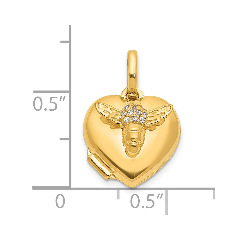 14K Polished CZ Bee Heart 12mm Locket