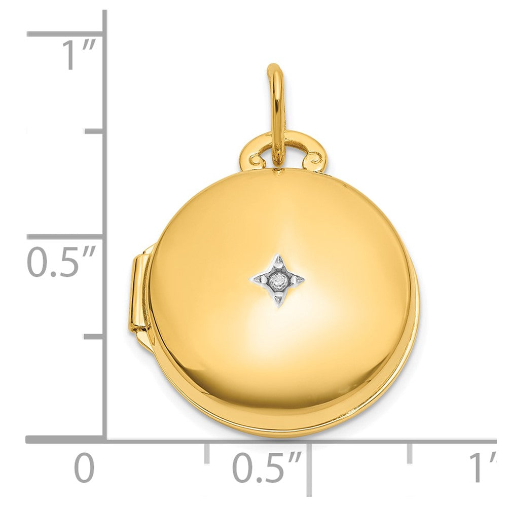 14K and White Rhodium Polished Diamond 16mm Round Locket