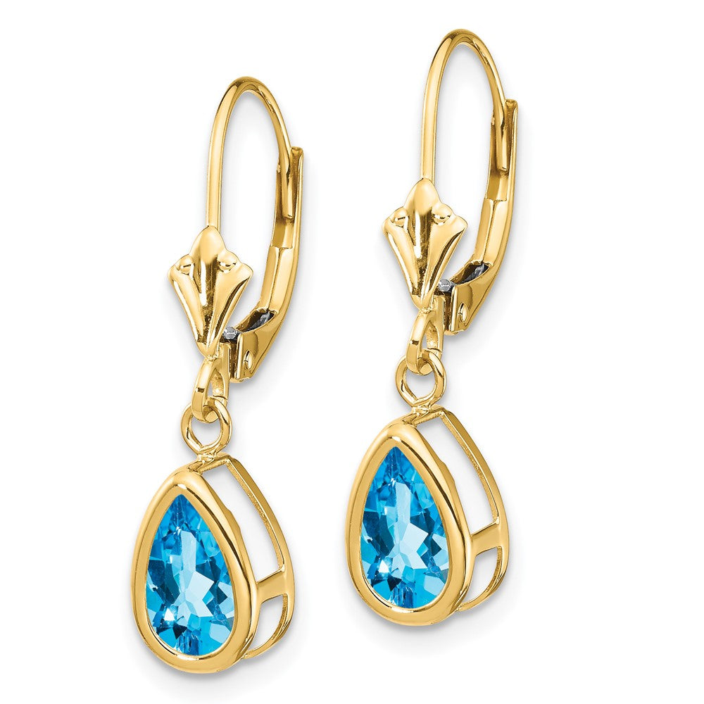 14k 8x5mm Pear Blue Topaz Leverback Earrings