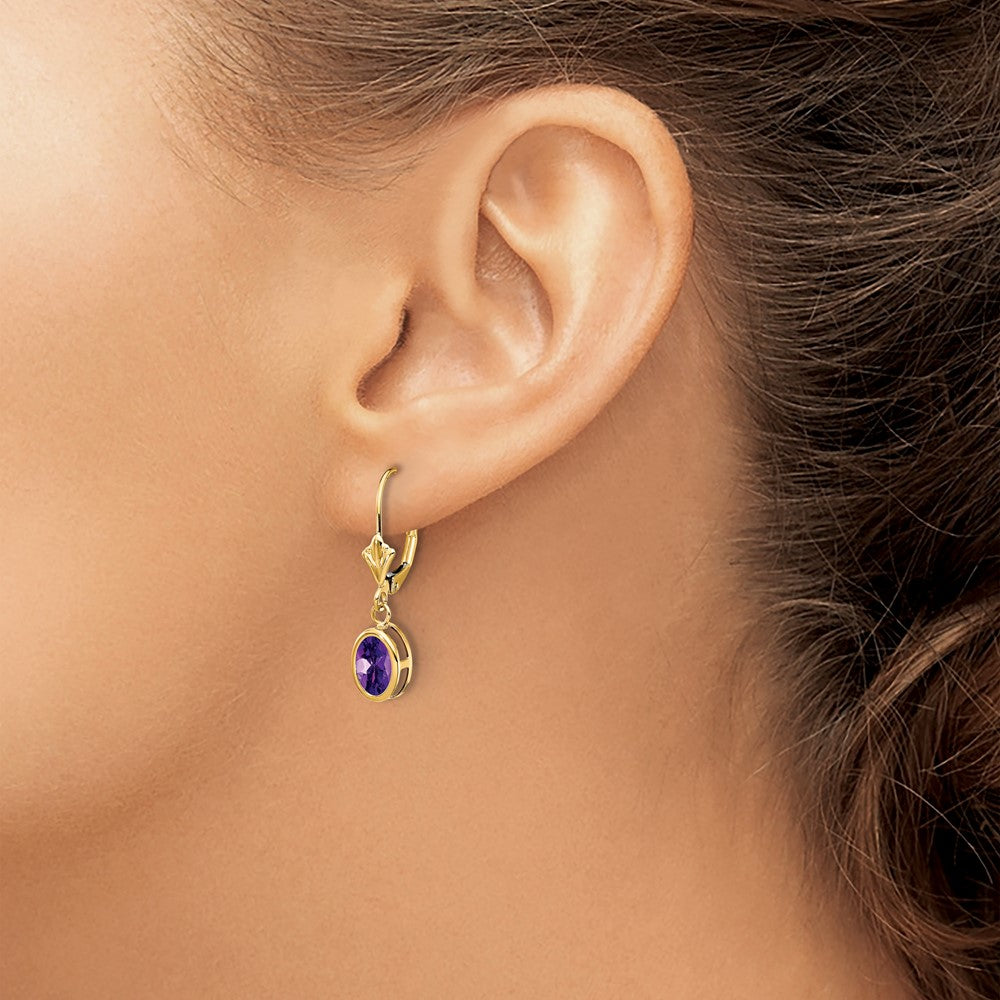 14k 7x5mm Oval Amethyst Leverback Earrings