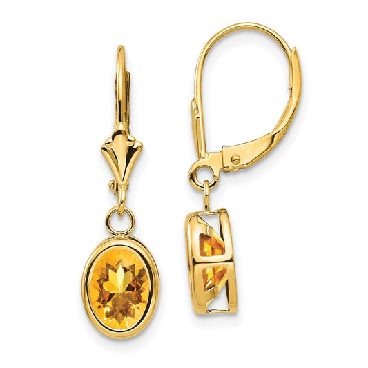 14k 8x6mm Oval Citrine Leverback Earrings