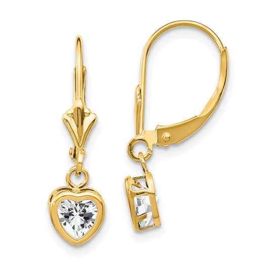 14k 5mm Heart Cubic Zirconia Earrings
