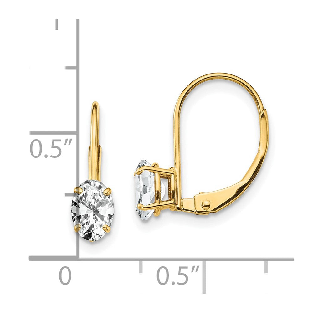 14k 6x4mm Oval Cubic Zirconia Leverback Earrings