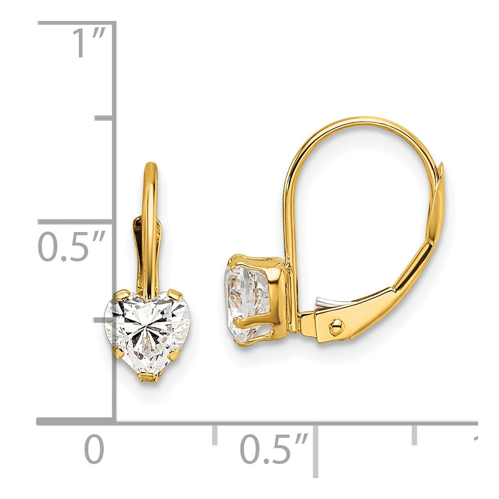 14k 5mm Heart Cubic Zirconia Leverback Earrings