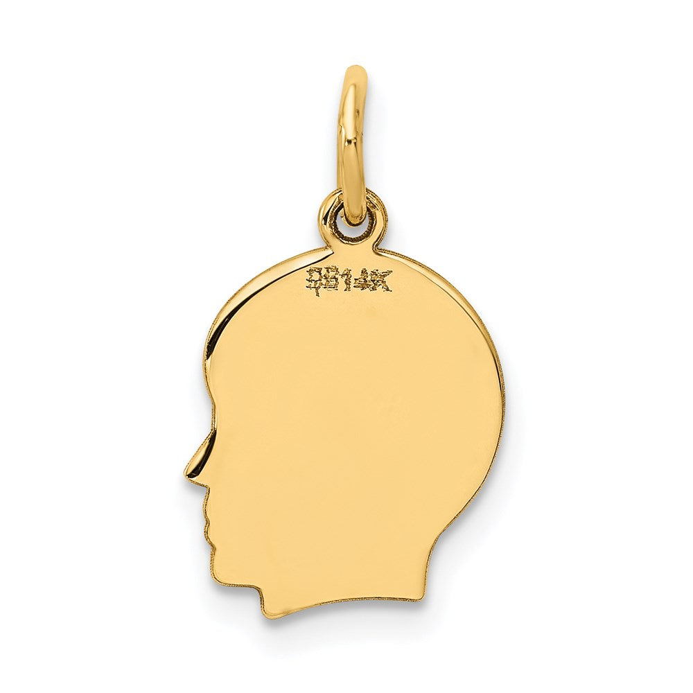 14k Plain Small .018 Gauge Facing Right Engravable Boy Head Charm