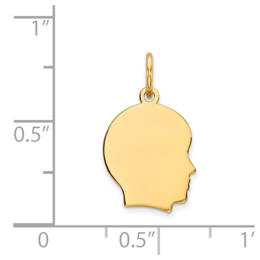 14k Plain Small .035 Gauge Facing Right Engravable Boy Head Charm