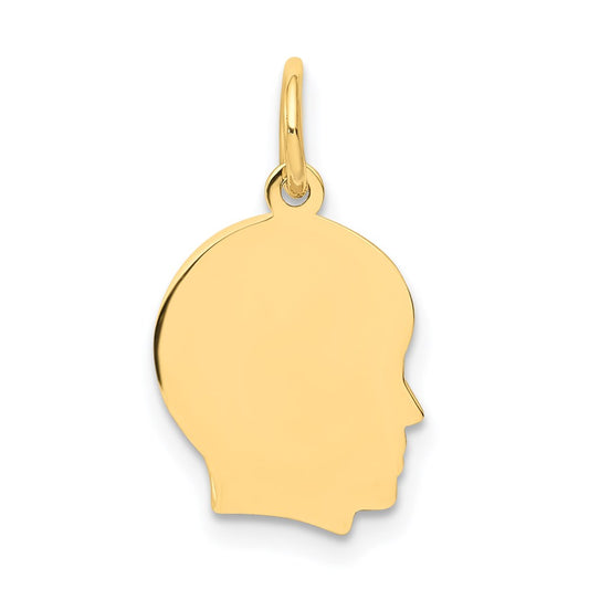 14k Plain Small .013 Gauge Facing Right Engravable Boy Head Charm