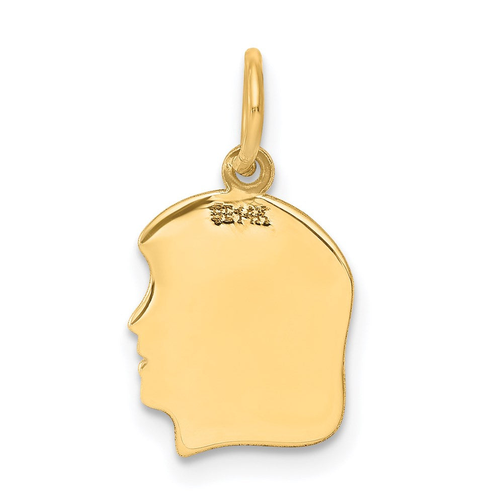 14k Plain Small .027 Gauge Facing Right Engravable Girl Head Charm
