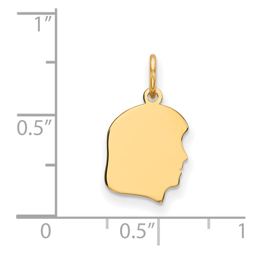 14k Plain Small .027 Gauge Facing Right Engravable Girl Head Charm
