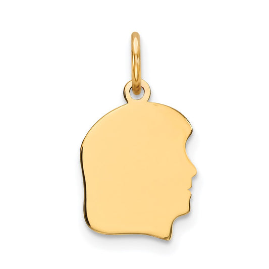14k Plain Small .013 Gauge Facing Right Engravable Girl Head Charm