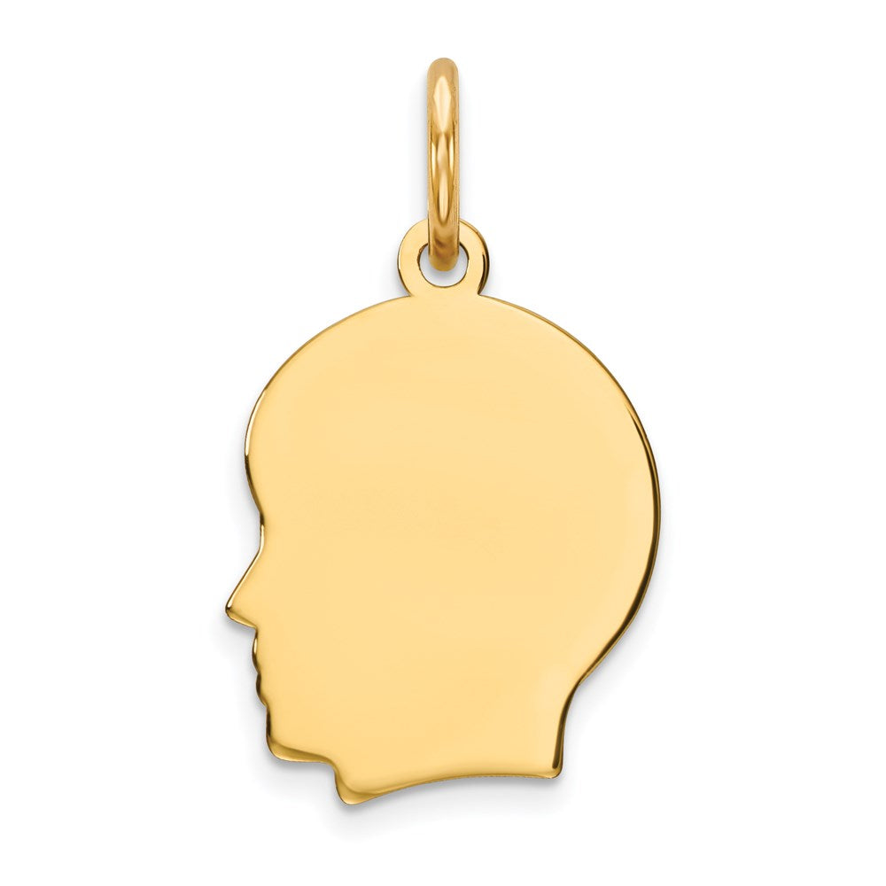 14k Plain Small .035 Gauge Facing Left Engravable Boy Head Charm