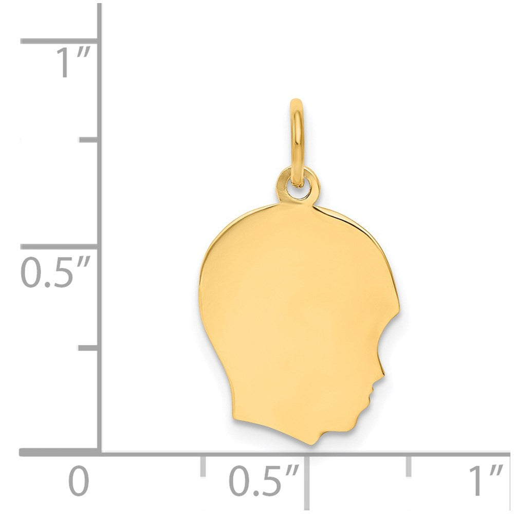 14k Plain Medium .027 Gauge Facing Right Engravable Boy Head Charm