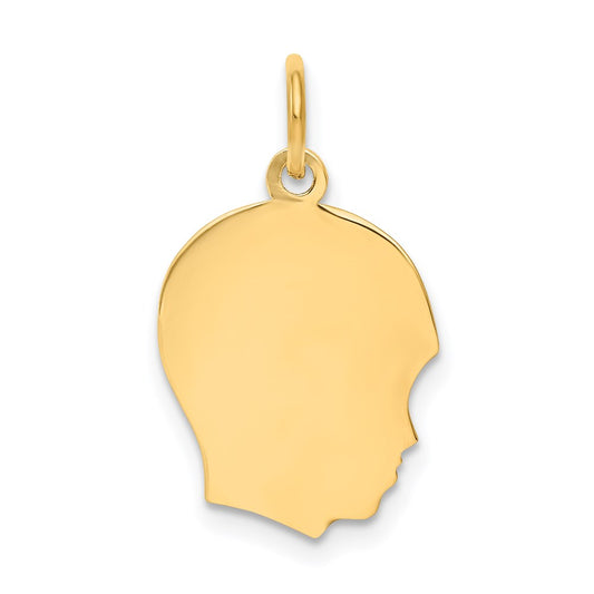 14k Plain Medium .009 Gauge Facing Right Engravable Boy Head Charm