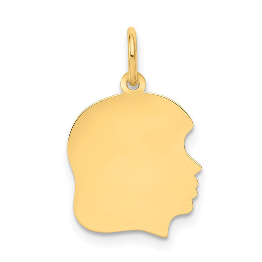 14k Plain Medium .018 Gauge Facing Right Engravable Girl Head Charm